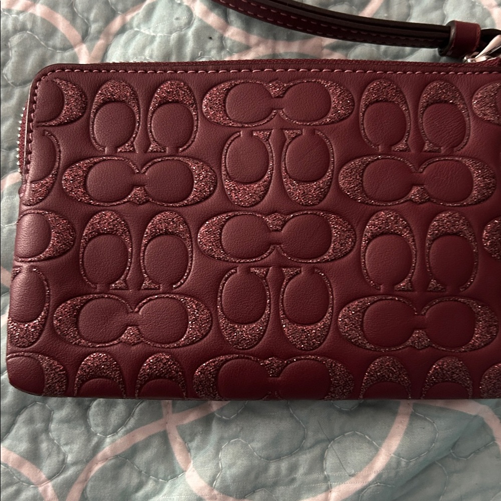 Coach Maroon Embossed Wristlet - Picture 2 of 4